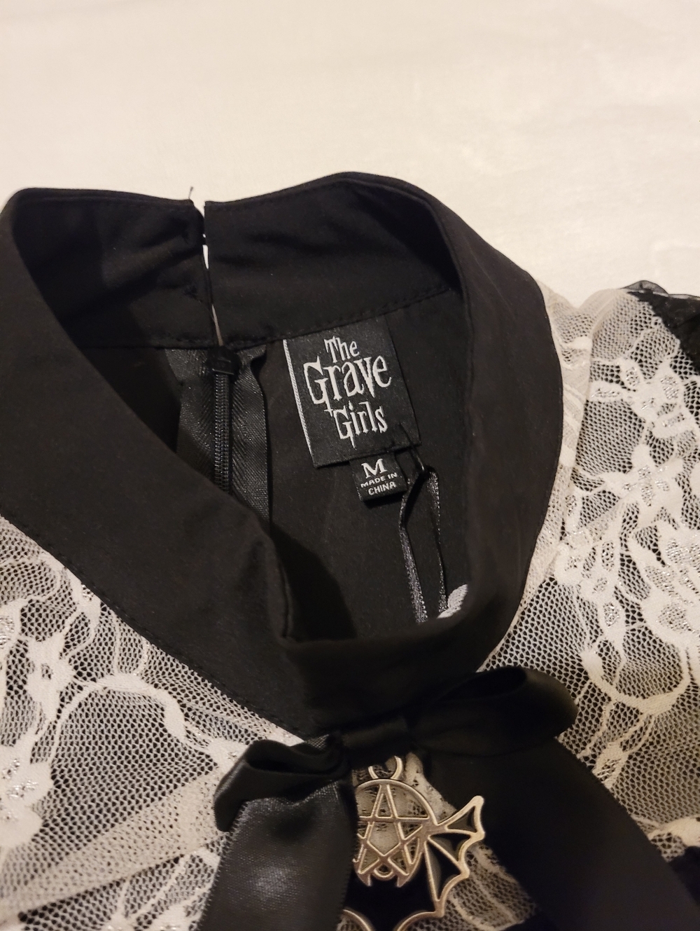 The Grave Girls Dolls Kill Lace Bib Bow Long Sleeve Mini Dress - Picture 5 of 5